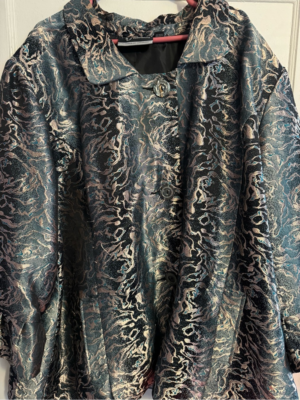 Metallic Teal and Silver Swirl Jacquard Blazer